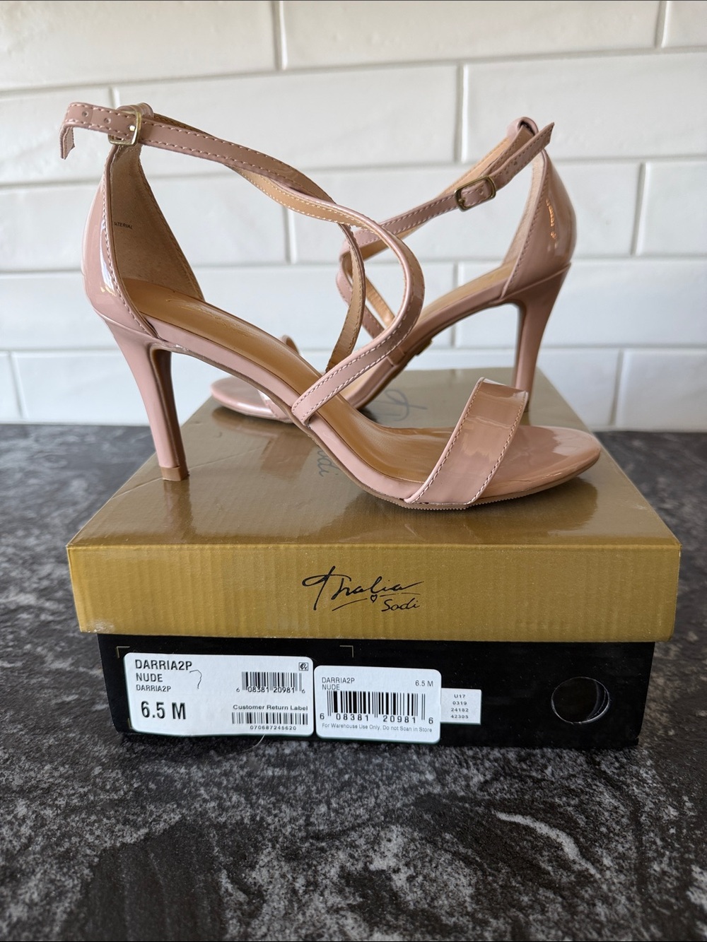 Thalia Sodi Blush Patent Strappy High Heel Sandals